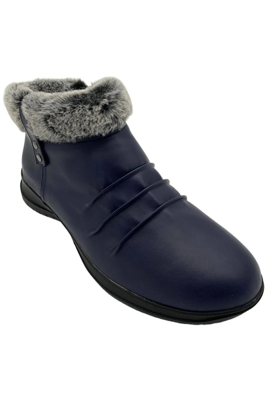 ARRAY Women's Natalie Zip Faux Fur Ankle Boot Navy/Gray - Wide